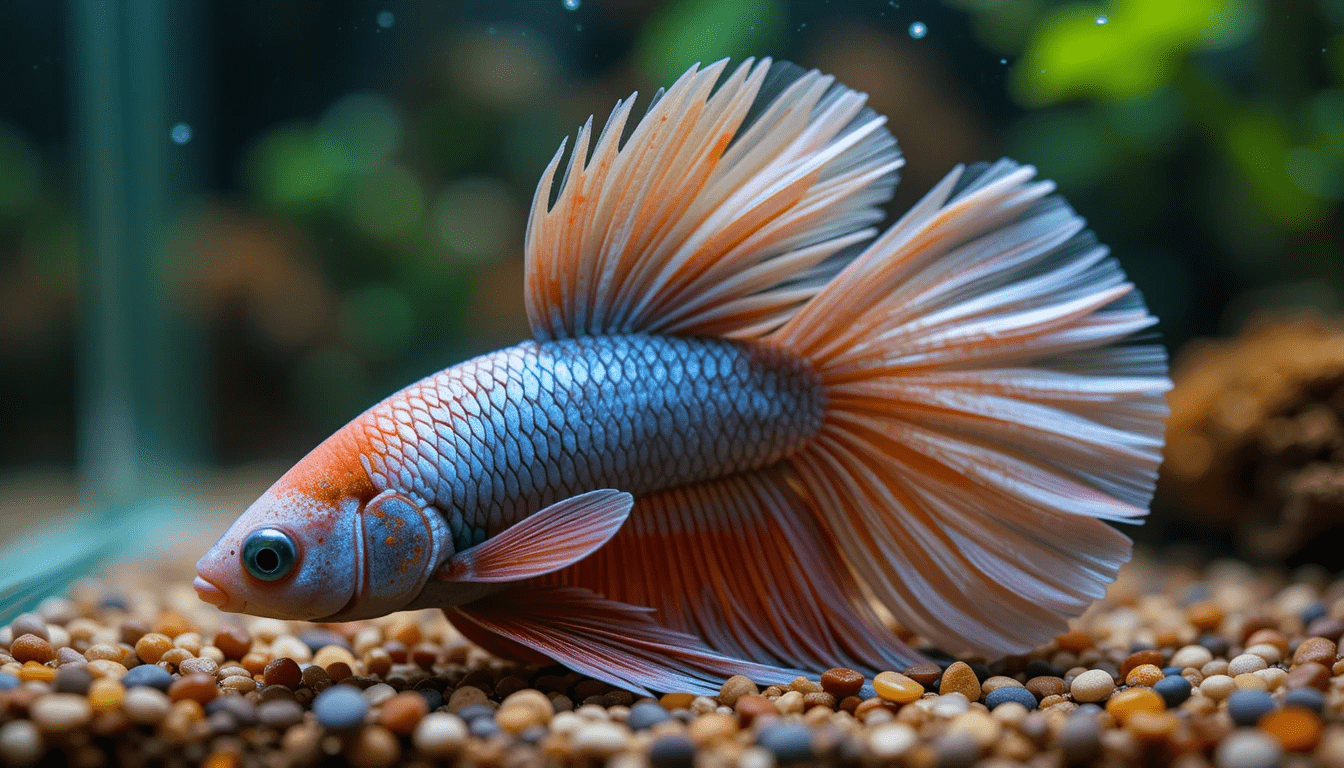 betta at the bottom pf the tank